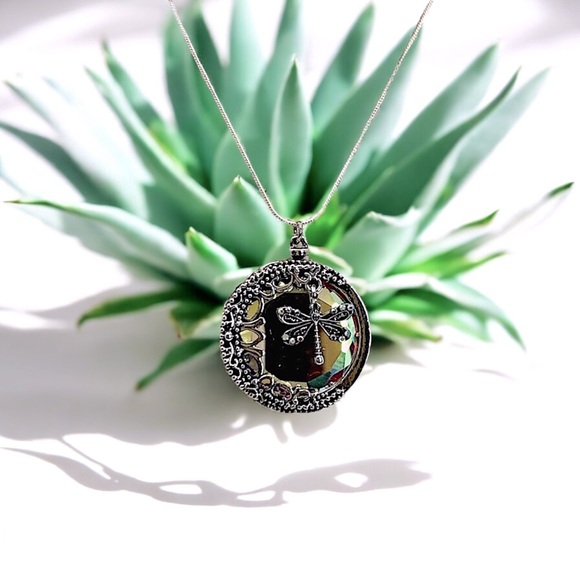 Dragonfly Articulating Sterling Silver Chain Mirror backed Pendant necklace - Picture 6 of 8